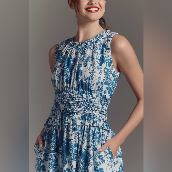 NWT Size L - Anthropologie 100% Cotton Poplin Smocked Midi Dress (NWT US$ 168) - Picture 3 of 16